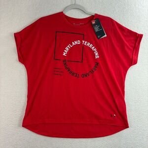 Under Armour Maryland Terrapins T Shirt Women M Red Loose Top HeatGear Boxy NWT